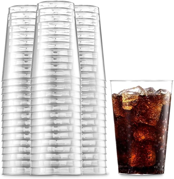 Munfix 100 Clear Plastic Cups 12 Oz Plastic Tumblers Fancy Disposable Wedding Party Cups Elegant Party Cups Recyclable and BPA-Free - Product Image