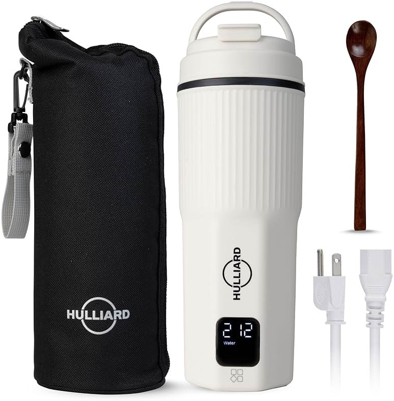 HULLIARD Travel Electric Kettle, 450ml, Dual Voltage, 316 Stainless Steel | 6 temperature presets, 100–240V dual voltage, auto shut-off, 316 stainless steel interior, 450ml capacity - Product Image