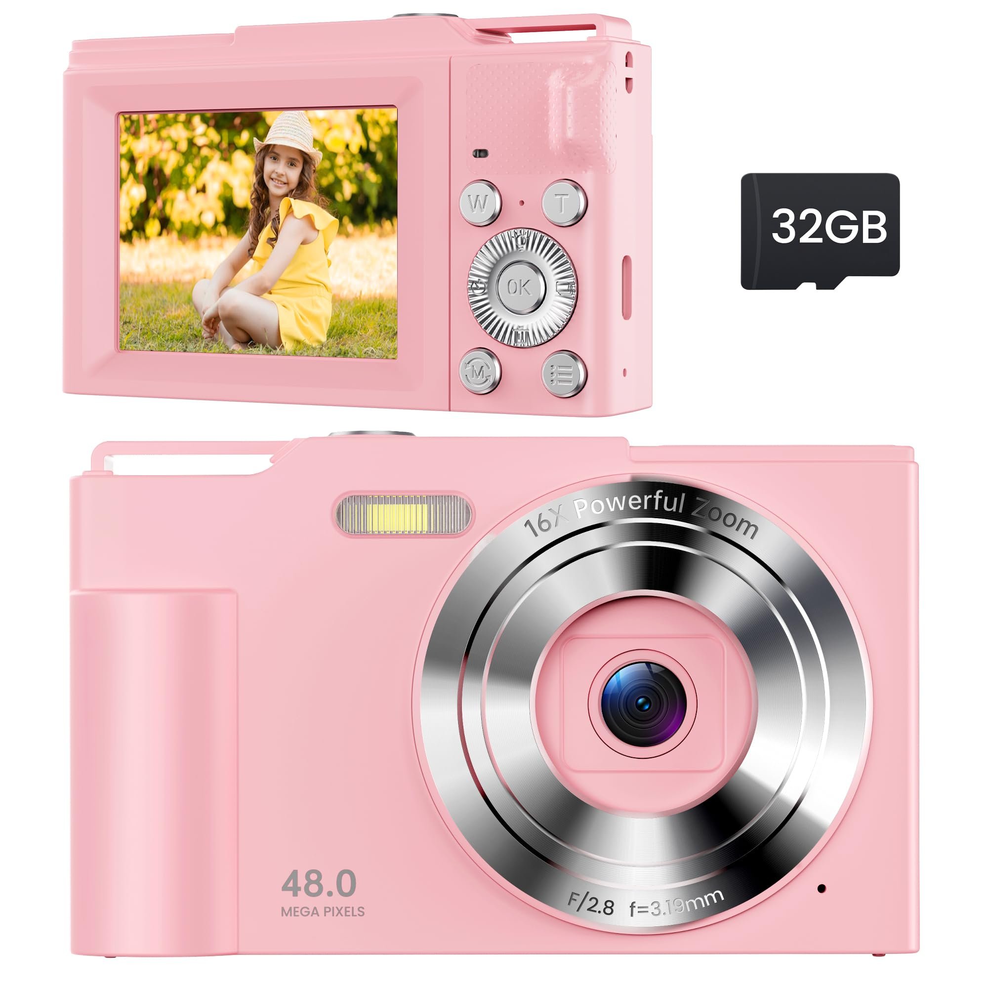 Digital Camera for Kids: Pink Camera for Teens - Christmas Birthday Gifts for Girls 8-10 - 16X Zoom Shoot Cam for Ages 8-13 - Compact Camera for 6 7 8 9 10 Years Old- Toys for Kid Children Toddler - Product Image