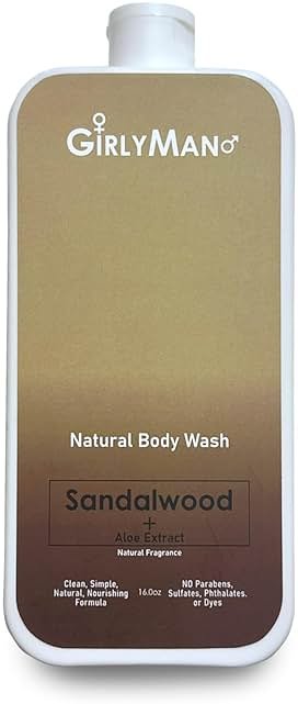 GirlyMan Natural Body Wash - Made with Olive Oil & Aloe Extract, No Artificial Fragrance, PH Balanced, Gentle Formula, Nourishing Ingredients, Family Owned (Sandalwood) - Product Image