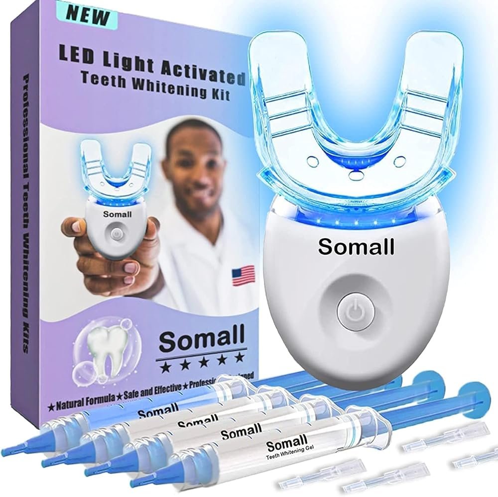 Somall Teeth Whitening Kit - Professional Tooth Whitening Gel LED Light System, 35% Carbamide Peroxide, 3ml Gel Syringes(3), Remineralization Desensitizing Gel(1), and teeth whitening light - Product Image