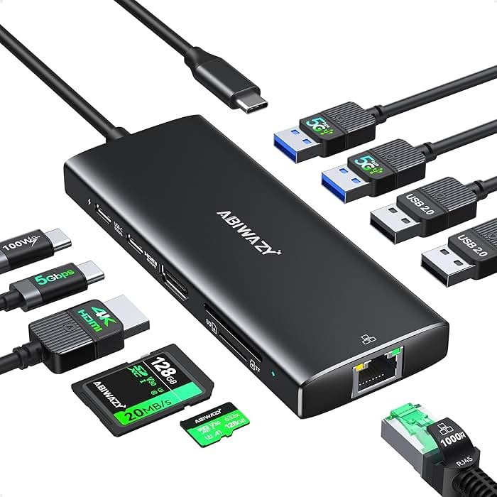 USB C Docking Station Dual Monitor for Dell/HP/Lenovo/Surface Laptop, 15 in 1 Triple Display Multiport Adapter Hub, USBC Dock Dongle with 2 HDMI+VGA+6 USB C/A+Button+100W PD+Ethernet+SD/TF+Audio - Product Image