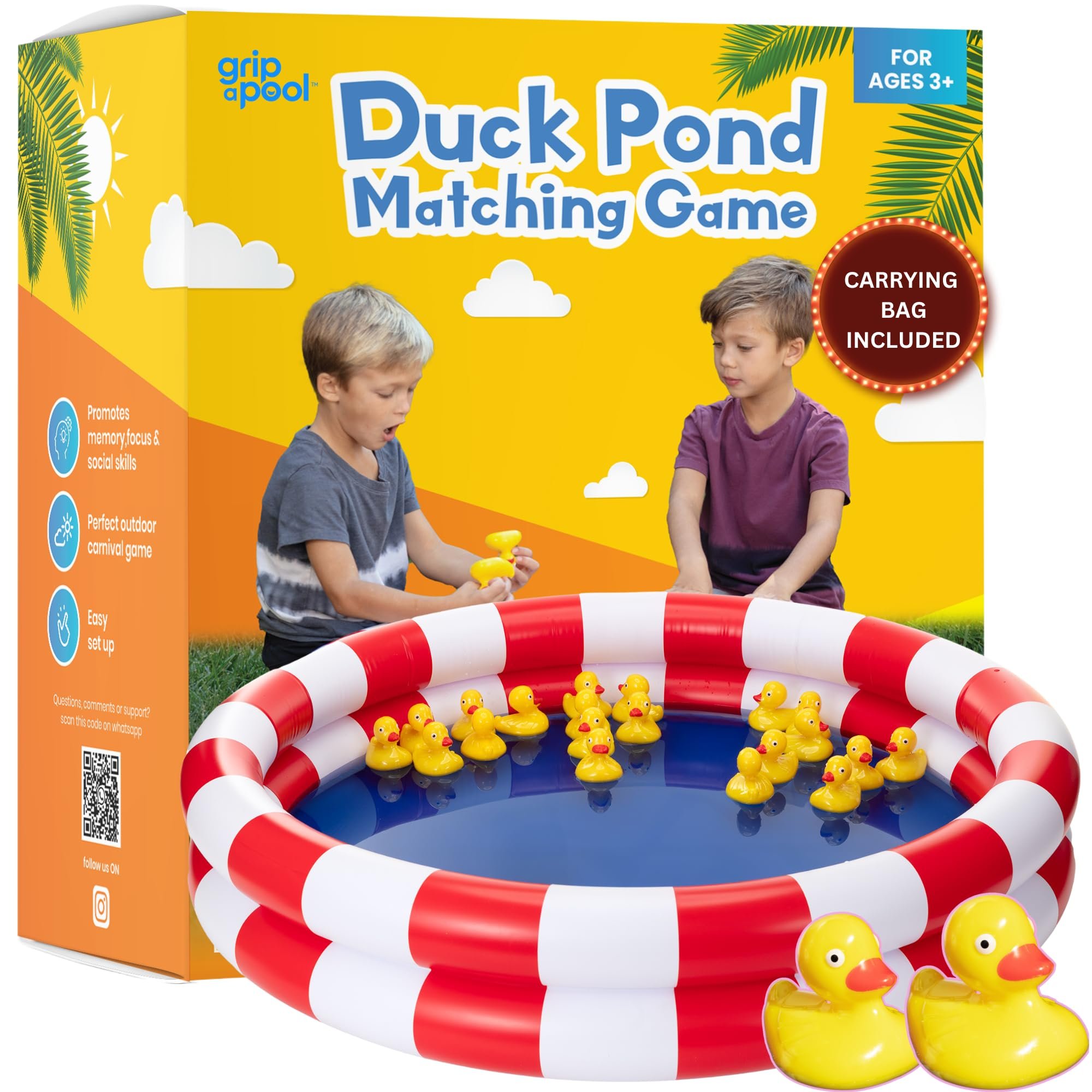 Duck Pond Matching Carnival Game, Outdoor Games for Kids Birthday Party Field Day Fun Activities for Kids 4-8, 3-5 - Outdoor Water Toys and Games for Backyard, Memory Game, Easter Gift Summer Toy - Product Image