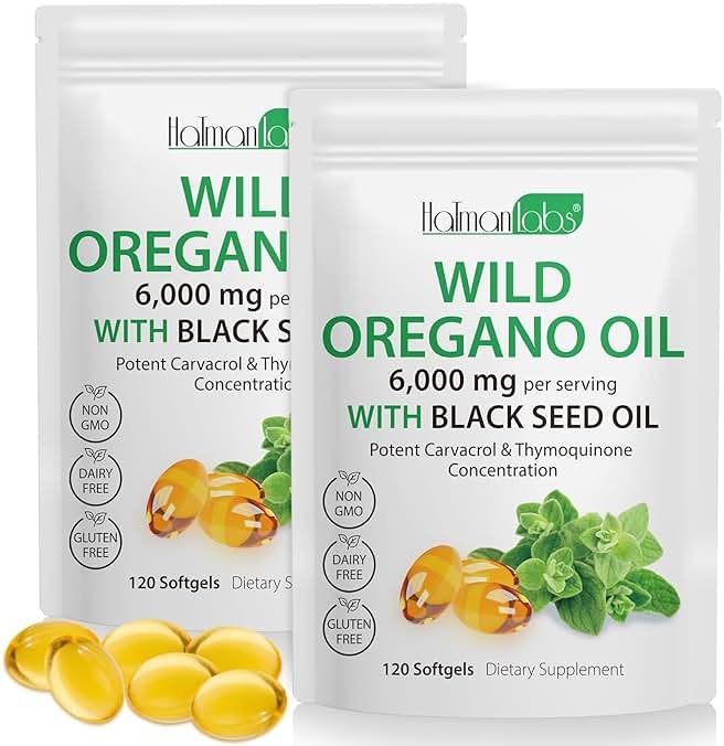 Oil of Oregano Softgels 6000mg Per Serving 240 Count | 2 in 1 Formulated with Black Seed Oil 200mg, Natural Antioxidants 4X Strength Carvacrol & Thymoquinone | Plant Based, Non-GMO & Immune Support - Product Image