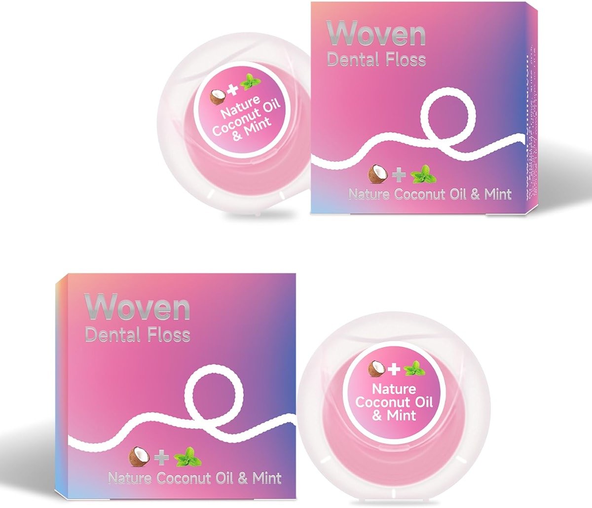 Dr. Emma Woven Dental Floss Coconut Oil Infused Expanding Dental Floss, Oral Care Stretchable Floss, Mint 33yd Pink, Pack of 2 - Product Image