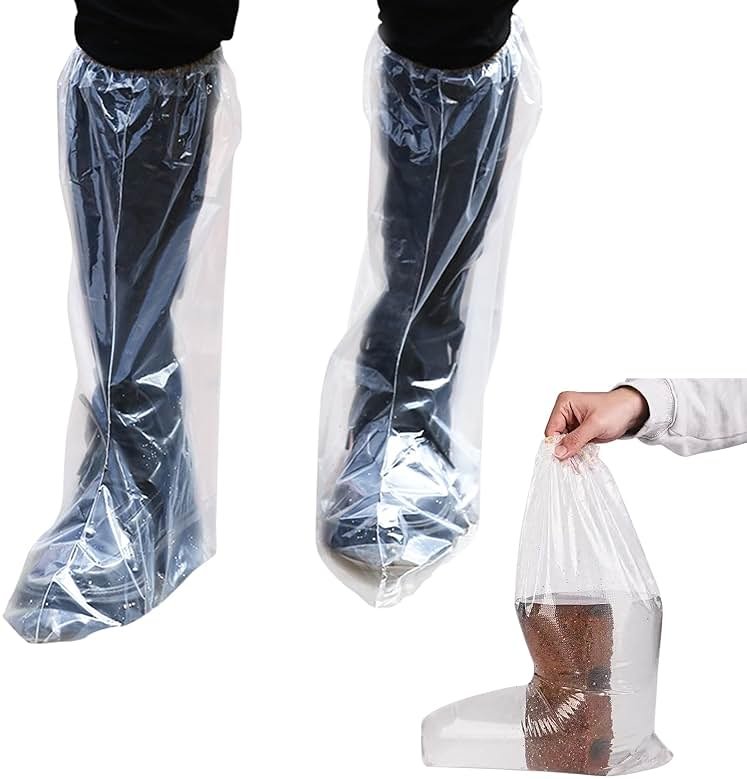 100 Pcs Disposable Thicker Boot and Shoe Covers,19 inch Tall Large,Waterproof Anti-Slip Overshoe (50 Pairs),Outdoor Indoors Overshoes, Fit Up To Men's 11 & Women's 13 (Clear) - Product Image