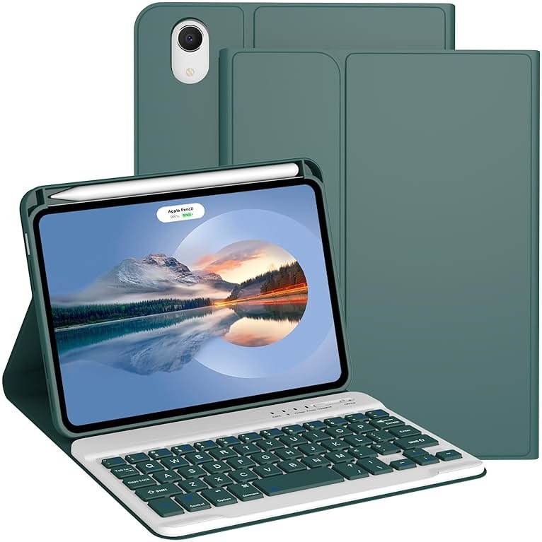 Divufus Keyboard Case for iPad mini 7th Generation (A17 Pro) 2024 / 6th Gen 2021 8.3 Inch [Magnetic Detachable Wireless Keyboard][Support 3 System] Flip Stand Case with Pencil Holder, Dark Green - Product Image