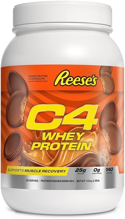 C4 Whey Protein Powder, Reese's Peanut Butter & Chocolate - 25g Protein, 0g Added Sugar, 140 Calories Per Serving, Supports Muscle Recovery, 28 Servings, Premium Whey for Post-Workout - Product Image