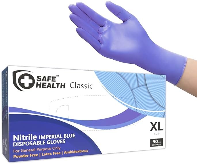 Safe Health Nitrile Disposable Gloves, 3.5 Mil, Imperial Blue, Powder Free, Latex Free, Tattoo, Beauty, Salon, Car - Product Image