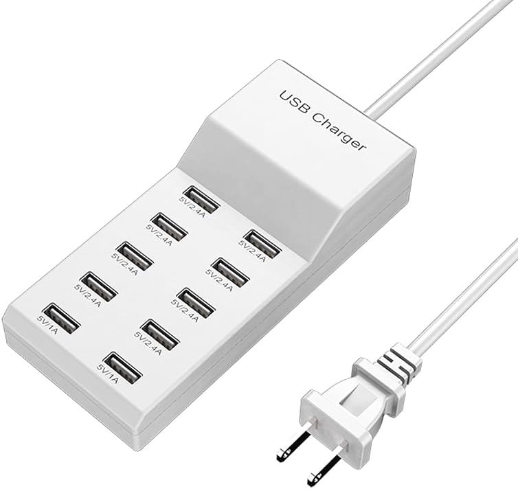 USB 10 Port Desktop Portable Charging Station, Suitable for Charging Multiple Devices simultaneously, Super Compatible with Mobile Phones, Tablets, Bluetooth Earphones, and Other USB Charging Devices - Product Image