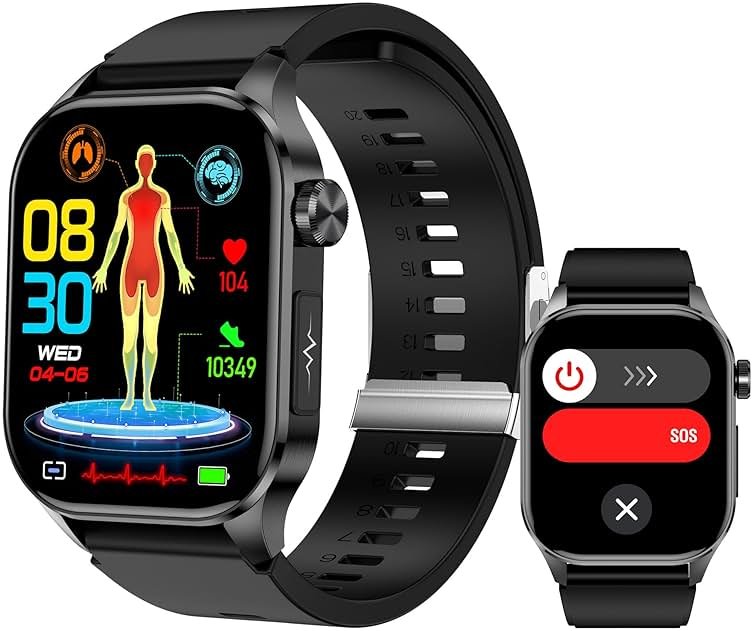 Smart Watch for Men Women, 2.04" AMOLED Color Screen, 24/7 Heart Rate, Blood Oxygen, Blood Pressure, Sleep and Stress Health Monitor, Blood and Body Composition Insights, 150 Sports Modes (Black) - Product Image