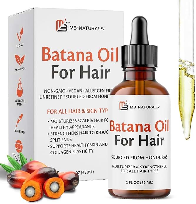 M3 Naturals Vegan Batana Oil | Unrefined Batana Oil for Hair & Skin | Supports Healthy Skin & Collagen Production | 100% Pure Batana & Non-GMO | 2 FL OZ (59 ML) - Product Image