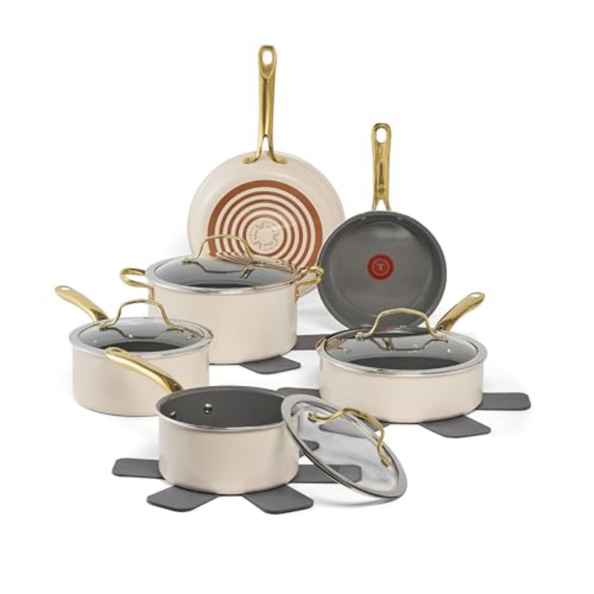 T-fal Preserve Ceramic, Non stick Cookware Set 13-Piece, Oven & Broiler Safe up to 350°F, Includes Stockpot, Saucepans, Frying Pans, Protectors, Pots and Pans, Beige - Product Image