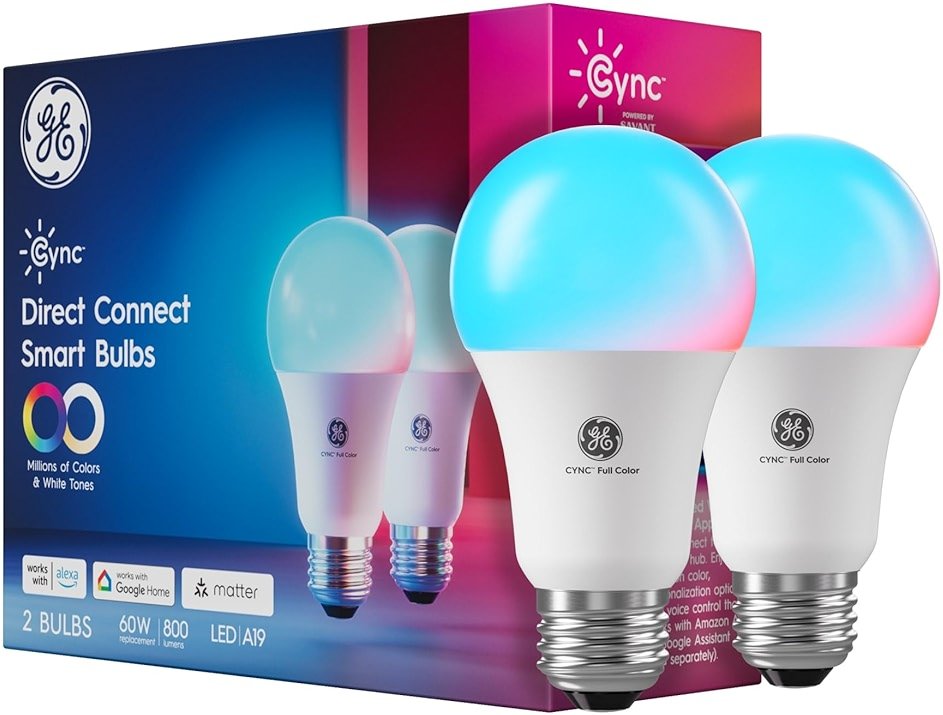 Cync GE A19 LED Smart Light Bulbs, Room Decor Aesthetic Bluetooth and WiFi Color Changing Lights, LED Indoor Light Bulb, Compatible with Alexa and Google (2 Pack) - Product Image
