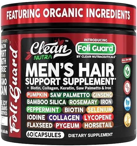 Hair Growth Supplement For Men | Biotin Hair Vitamins Collagen Pumpkin Seed Saw Palmetto Iron Ginseng Bamboo Silica Rosemary Peppermint Keratin Selenium Iodine Flaxseed Horsetail Vitamin A C D3 E B12 - Product Image