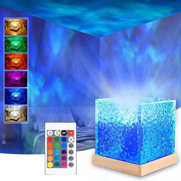 TGYWCHY Ocean Wave Projector Lamp,Northern Lights Aurora Projector Light,16 Colors Gradual Rotating Flame Water Lamp,Cube Night Light with Remote Control for Living Room Bedroom Decor Hotel, etc - Product Image