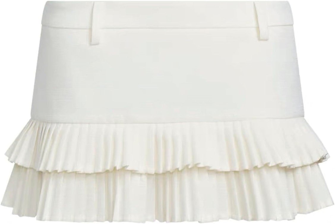 LTZYLS Mini Skirts for Women Ruffle Micro Pleated Linen Low Rise Going Out Concert Festival Y2K Skirt - Product Image