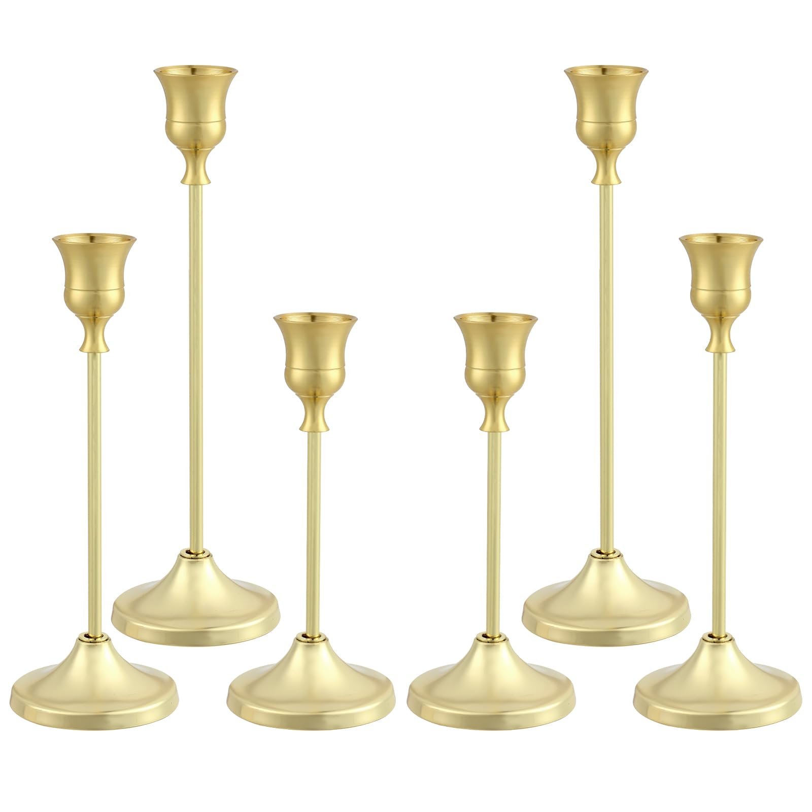 Tunyet Candlestick Holders 6PCS, Metal Taper Candle Holder, Gold Candle Holders for Pillar Candles, Candle Holder for Wedding Fireplace Mantel Housewarming Gift - Product Image