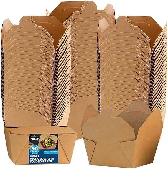 Paper To Go Boxes for Food [50 Pack - 30 Oz], Cardboard Take Out Food Containers Boxes | Kraft Fold Takeout Small Disposable Lunch Box Packaging, Chinese Take Home Away Containers Catering Deliveries - Product Image