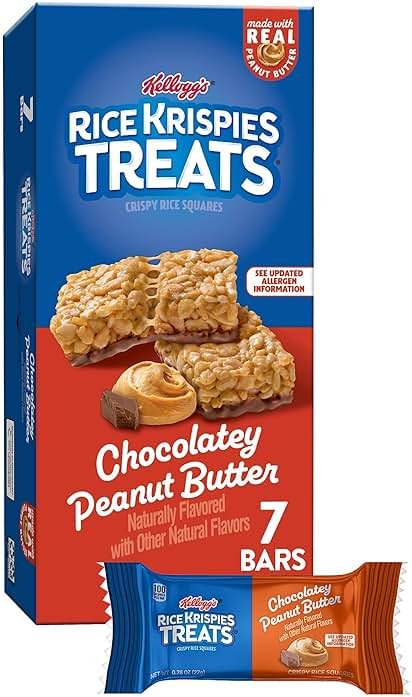 Rice Krispies Treats Crispy Rice Squares, Kids Snacks, Snack Bars, Chocolatey Peanut Butter, 5.4oz Box (7 Bars) - Product Image
