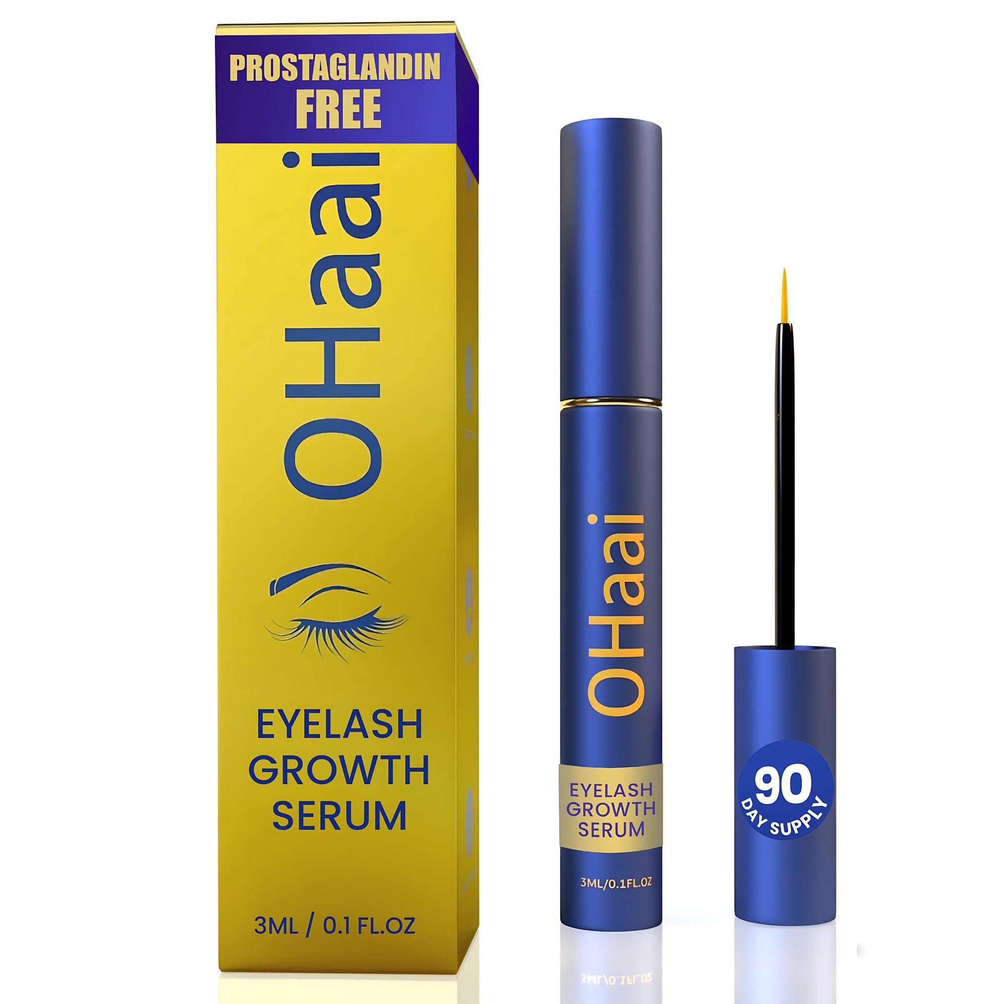 Prostaglandin-Free Eyelash Growth Serum for Thicker Longer Fuller Lashes, Lash Enhancing Serum, Lash Boost, Eyelash Lift, Vegan & Cruelty-Free for Sensitive Eyes, 3ml, 90-Day Supply - Product Image
