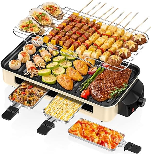Electric Indoor Grill 1500W -2 in 1 Smokeless Indoor Grill for Kitchen with Non-stick Removable Grill & Griddle Plate,Temperature Control Korean BBQ Grill with 3 Cheese Pans Dishwasher Safe - Product Image