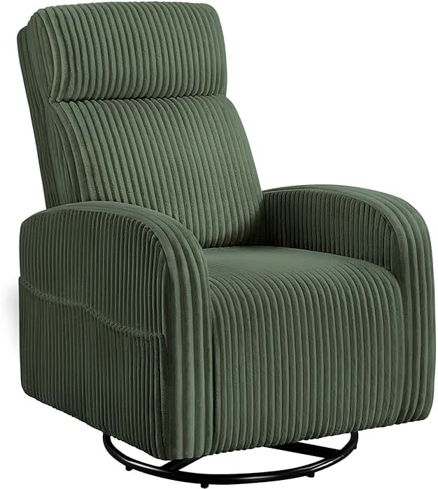 Yaheetech 360° Swivel Glider Chair for Nursery, Rocking Chair Nursing Chair with Side Pockets, Corduroy Glider for Living Room with High Back Dark Green - Product Image