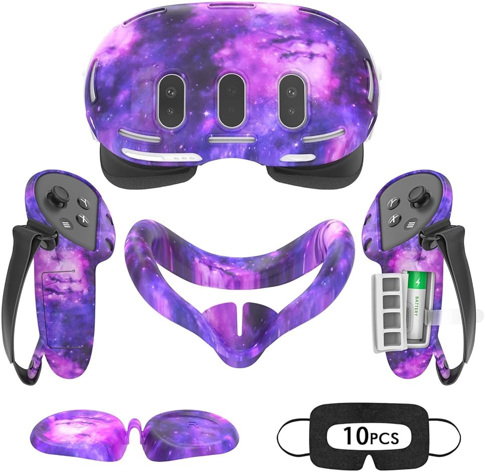 Silicone Cover Set for Meta Quest 3, Upgraded Design Full Protection for Quest 3, 4 in 1 VR Accessories Protective Cover for Oculus Quest 3, Ideal Present for Birthday and Christmas (Starlight Purple) - Product Image