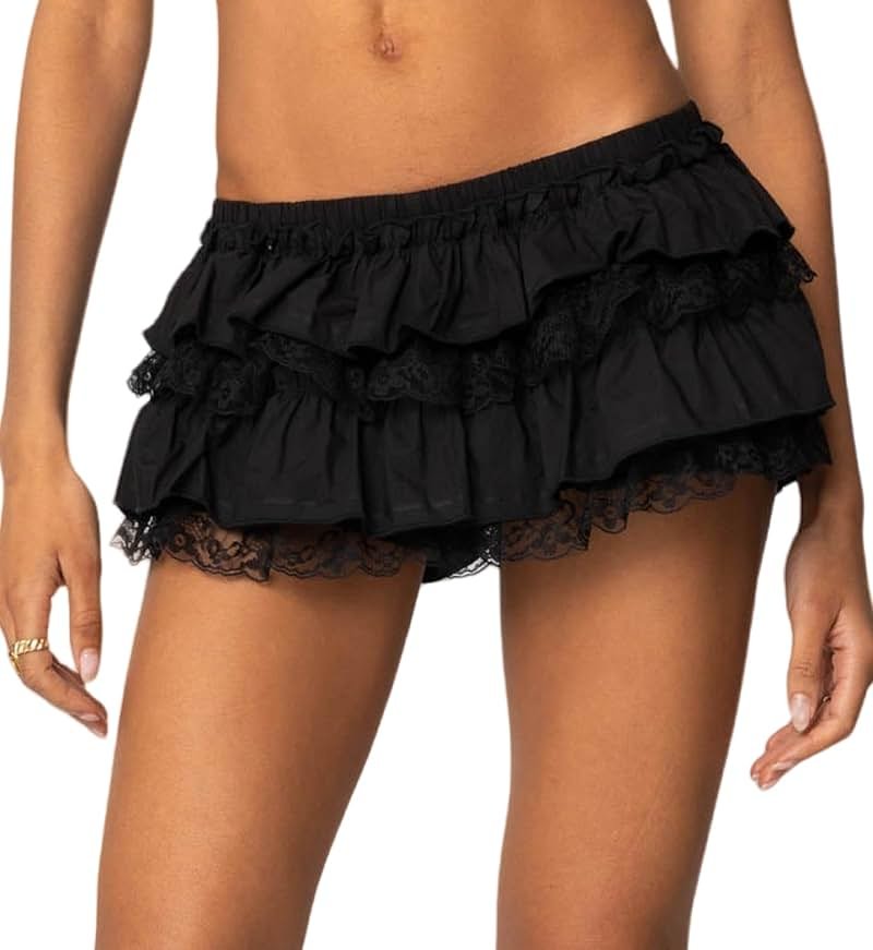 Seyumixi Women Lace Ruffle Bloomer Skirt Frill Tiered Short Skater Skirts Cute Layered Flowy A Line Mini Underskirt - Product Image