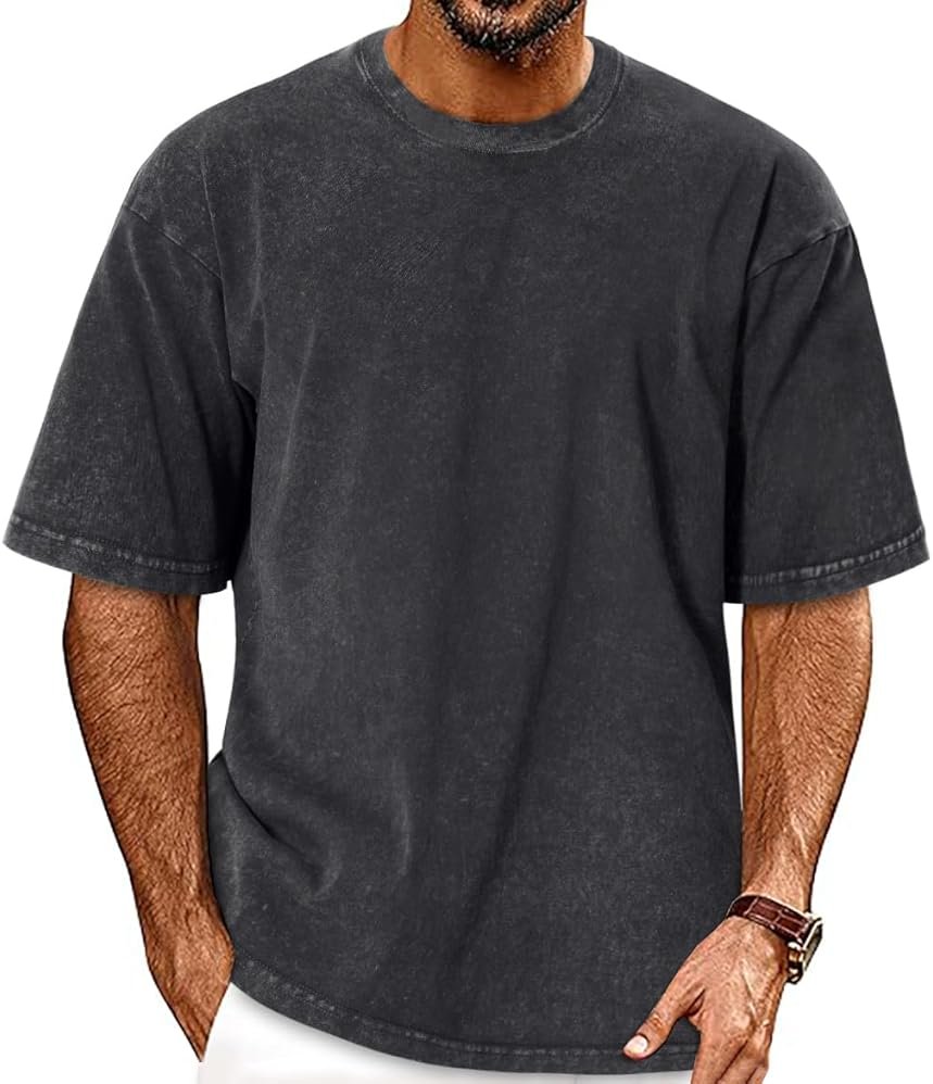Oversized Tshirts for Men Short Sleeve Vintage Washed Basic Loose Tees 2026 - Product Image