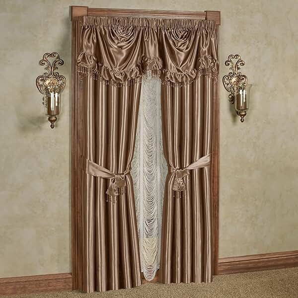 Touch of Class Portia Luxury Window Treatment | Rich Smoky Topaz | Premier Smooth Polyester Satin Elegant 2 Piece Lined Window Drapery Set with Empire Valance and 84 Inch Long Curtain Pair - Product Image
