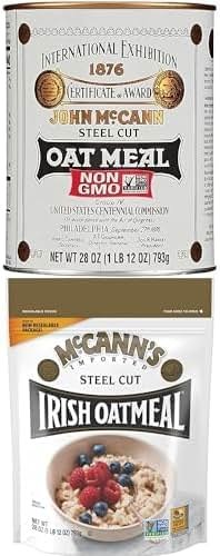 Bundle of McCann's Irish Oatmeal, Traditional Steel Cut Oats, 28 Ounce Tin + McCann's Irish Oatmeal, Traditional Steel Cut Oats, 28 Ounce Bag - Product Image
