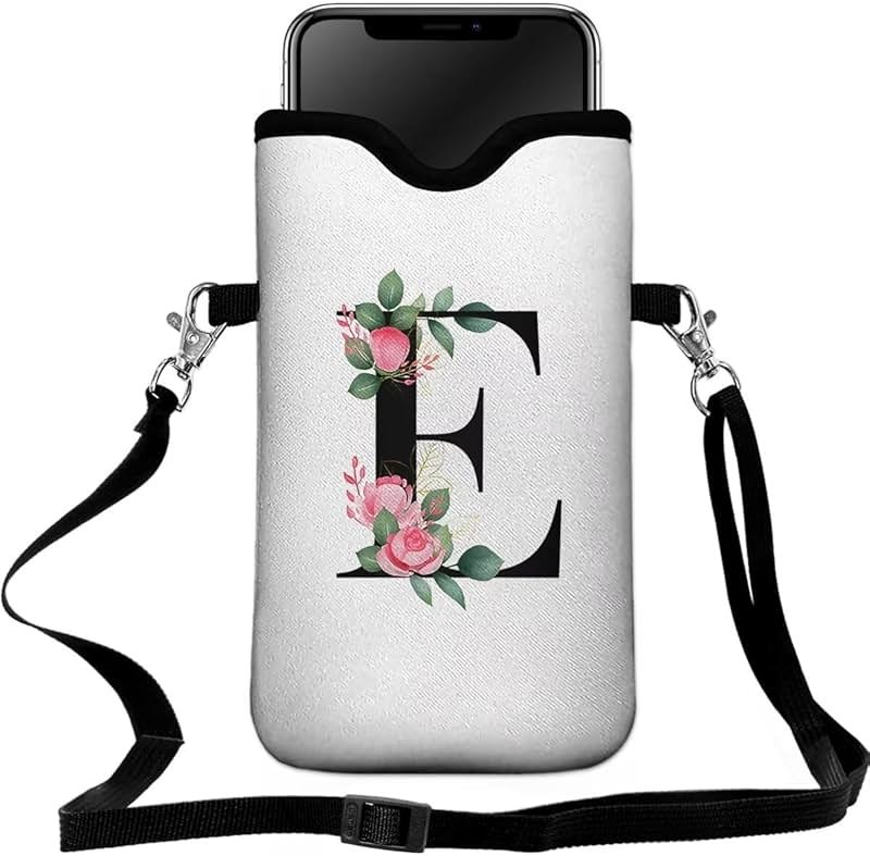 FREZORA Cell Phone Sleeves Bag Case Crossbody Neoprene Holder Lanyard Phone Pouch for Women Men 7.5 X 4.5 Inches - Letter_E - Product Image