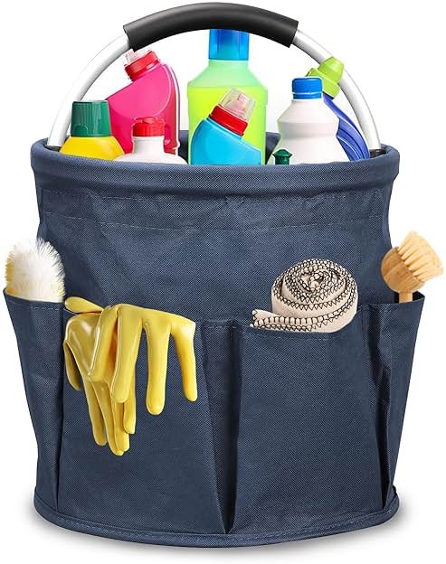 Qivine 17L Cleaning Caddy with Handle, Cleaning Supply Caddy Foldable Tool Bag Cleaning Products Organizers Portable Cleaning Bucket Organiser for Storing Towels(Blue) - Product Image