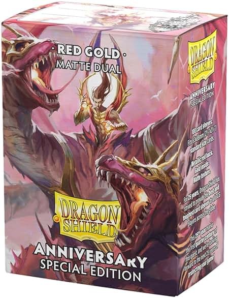 Dragon Shield | Matte Dual Standard Size Card Sleeves | 100 CT - Smooth & Tough Premium TCG Sleeves - Compatible with Pokemon, Flesh & Blood, One Piece & Magic the Gathering | Red/Gold - Product Image