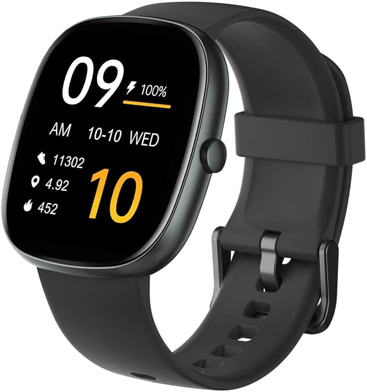 HUAKUA Smart Watches for Women Men Compatible with iPhone/Android Phones Answer/Make Calls, 1,85" HD Fitness Tracker with Heart Rate/Sleep Monitor Pedometer for Walking Running, Waterproof, Black - Product Image