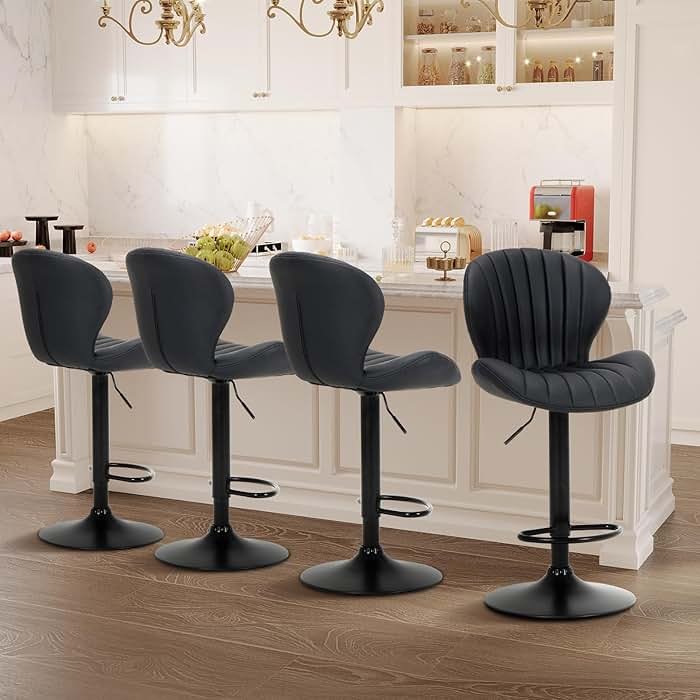COLAMY Bar Stools Set of 4, Modern Swivel Bar Chairs, Adjustable Faux Leather Upholstered Barstools Counter Height with High Backrest for Bar, Kitchen Island, Dining Room, Black - Product Image