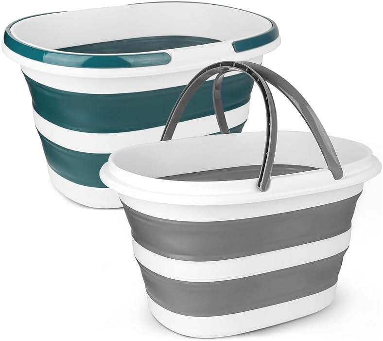 Collapsible Mop Bucket with Handle for Cleaning, 16L(4.2 Gallon) Silicone Square Mopping Bucket for Windows Cleaning or Car Washing, Cleaning Supplies Organizer Plastic Bucket for Storage, 2 Pack - Product Image
