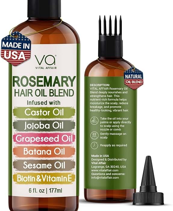Blend Of Pure Rosemary Oil For Hair Growth With Castor, Batana, Jojoba Oil-Infused With Biotin & Vitamin E-Blend of Effective Hair Oils for Hair Growth-Strengthening Treatment-By Vital Affair-6 Fl Oz - Product Image