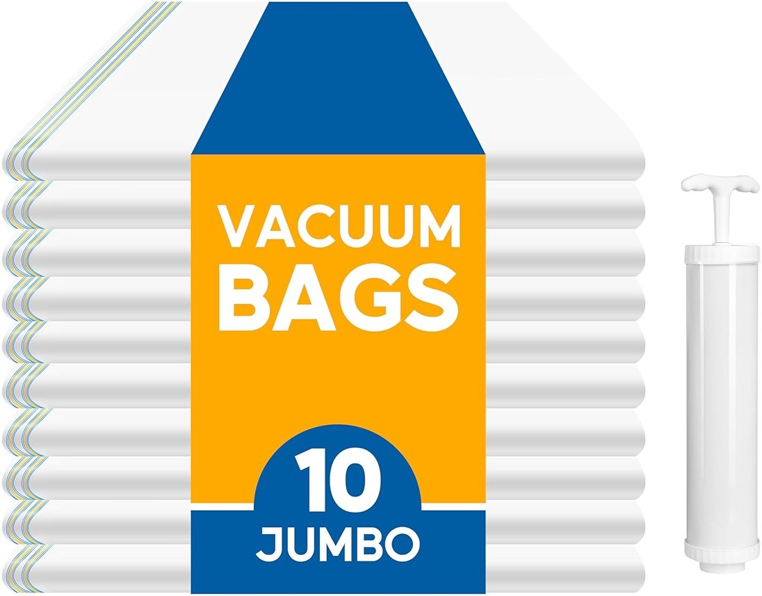 10 Jumbo Vacuum Seal Bags with Hand Pump, Vacuum Storage Bags, Space Saver Bags for Clothing, Comforters, Blankets, Bedding, Pillows - Product Image