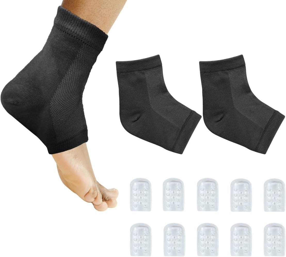 Moisturizing Heel Socks with Soft Gel Toe Protectors，Cracked Heel Repair Socks for Dry Cracked Feet，Toe Protectors Protects to Provide Relief from Missing or Ingrown Toenails，Blisters（Black） ﻿ - Product Image