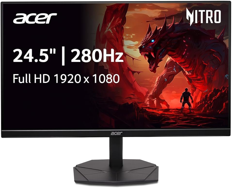 acer Nitro 24.5 Inch Full HD 1920 x 1080 ZeroFrame Design PC Gaming Monitor | AMD FreeSync Premium | Up to 280Hz Refresh | 1ms (VRB) | One Display Port 1.4 and Two HDMI 2.0 Ports | KG251Q Z1biip - Product Image