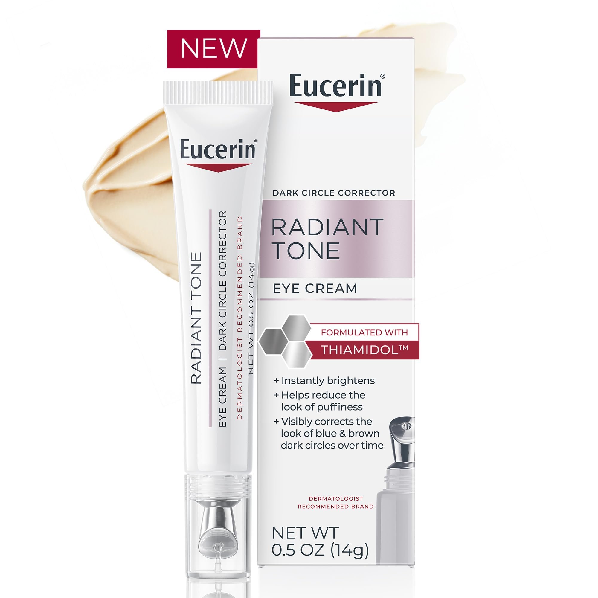 Eucerin Radiant Tone Eye Cream Dark Circle Corrector, Eye Brightening Cream with Thiamidol and Hyaluronic Acid, Helps Reduce the Look of Eye Puffiness, 0.5 Oz Tube - Product Image