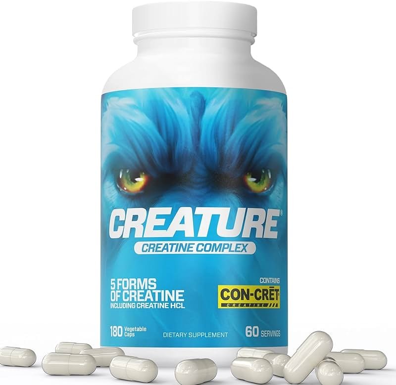 CREATURE® Creatine Complex - Creatine Monohydrate Capsules with 5 Types of Creatine Including Con-Crēt® Creatine HCL, Promotes Muscle, Strength, Endurance, Brain Health, 180 Veggie Caps, 60 Servings - Product Image