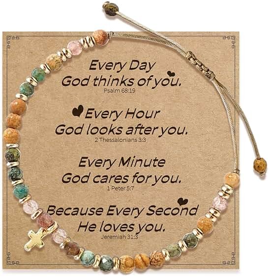 Pavolini Christian Gifts for Women, Cross Bracelet, Christian Gifts, Inspirational Gifts for Women, Natural Stone Beaded Bracelets, Religious Gifts for Woman - Product Image