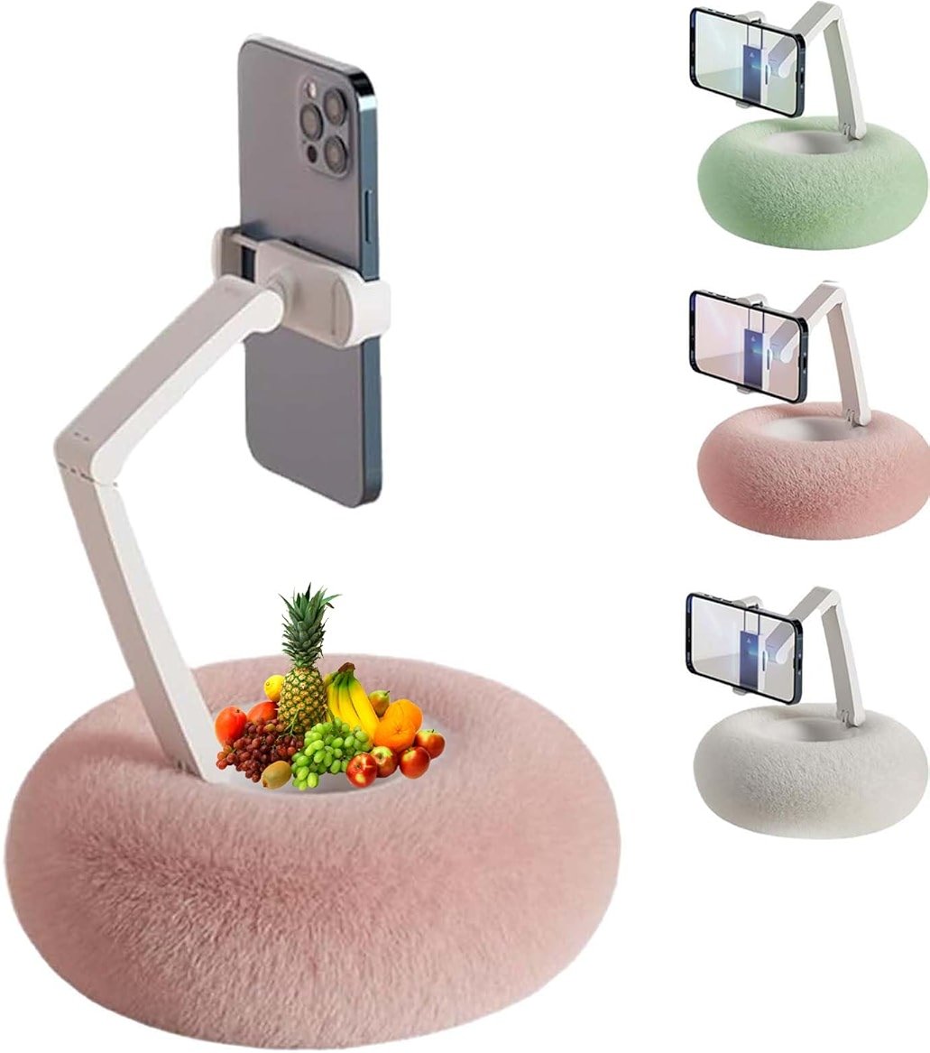 Phone Pillow Stand for Reading, Adjustable Cute Fuzzy Bowl with Phone Holder, 360 Adjustable with Soft Plush Fabric, for Rest Reading in Bed (Pink, Large) - Product Image