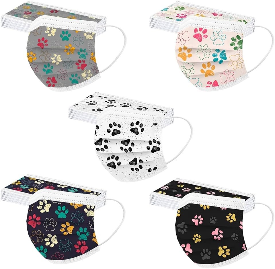 50PCS Paw Print Disposable Face Mask, 3 Ply Cute Pattern Face Masks for Adults Women Full Face Protection - Product Image