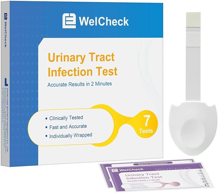 WelCheck UTI Test Strips, Urinary Tract Infection Test for Home Use, Quick Accurate Results in 2 Min, Detects Leukocytes & Nitrite, Individually Packaged, 7 Pack - Product Image