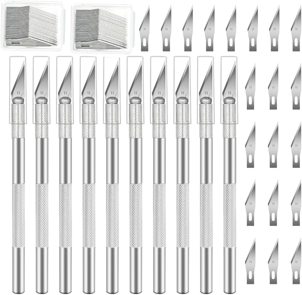 10 PCS Exacto Knife with 20 PCS Spare Sharp Blades, Profession Craft Hobby Knives for DIY, Art, Cutting, Modeling, Scrapbooking and Stencil(Sliver) - Product Image