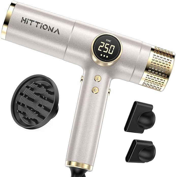 HITTIONA Dual Voltage Travel Hair Dryer with Magnetic Diffuser - 2000W High-Speed Ionic Hair Dryers Gift for Women, Fast Drying, Low Noise, Lightweight, No Heat Damage, European Travel 110V-240V, Gold - Product Image